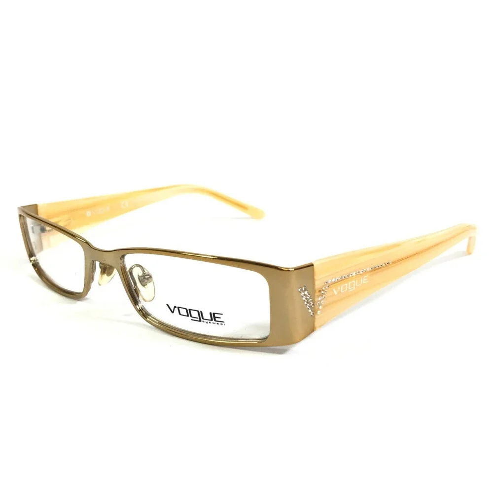 Vogue Eyeglasses Frames VO3660-B 847 Yellow Gold Rectangle Crystals 51-16-130